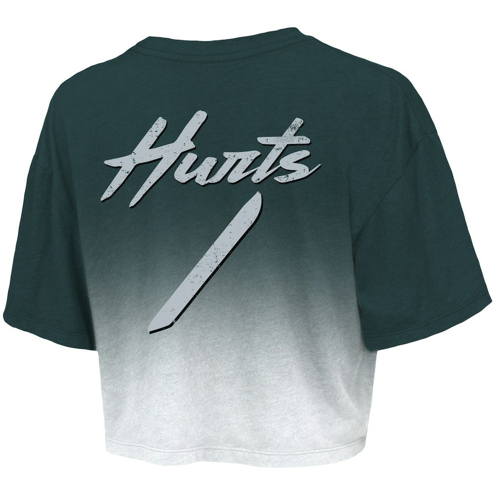 Jalen Hurts Philadelphia Eagles Majestic Threads Women's Dip-Dye Player Name & Number Crop Top Green/White - NFL