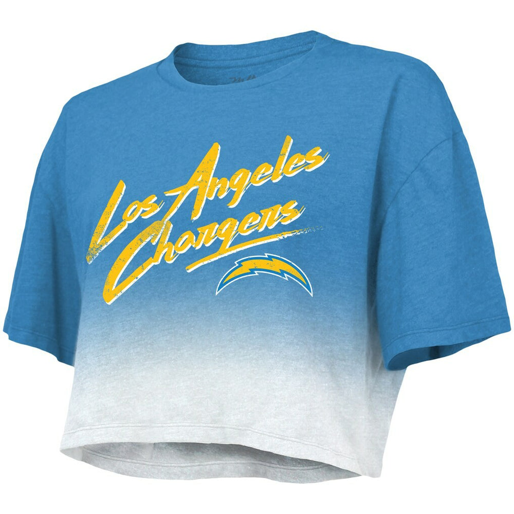 Justin Herbert Los Angeles Chargers Majestic Threads Women's Dip-Dye Player Name & Number Crop Top Powder Blue/White - NFL