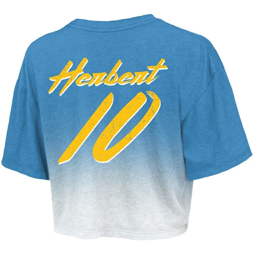 Justin Herbert Los Angeles Chargers Majestic Threads Women's Dip-Dye Player Name & Number Crop Top Powder Blue/White - NFL