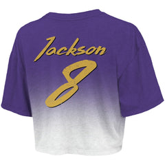 Lamar Jackson Baltimore Ravens Majestic Threads Women's Dip-Dye Player Name & Number Crop Top Purple/White - NFL