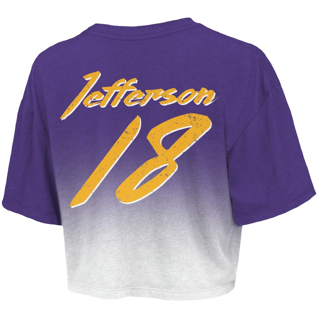Justin Jefferson Minnesota Vikings Majestic Threads Women's Dip-Dye Player Name & Number Crop Top Purple/White - NFL