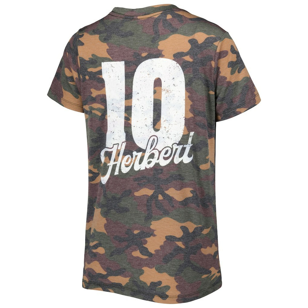 Justin Herbert Los Angeles Chargers Majestic Threads Women's Name & Number V-Neck Tri-Blend T-Shirt Camo - NFL