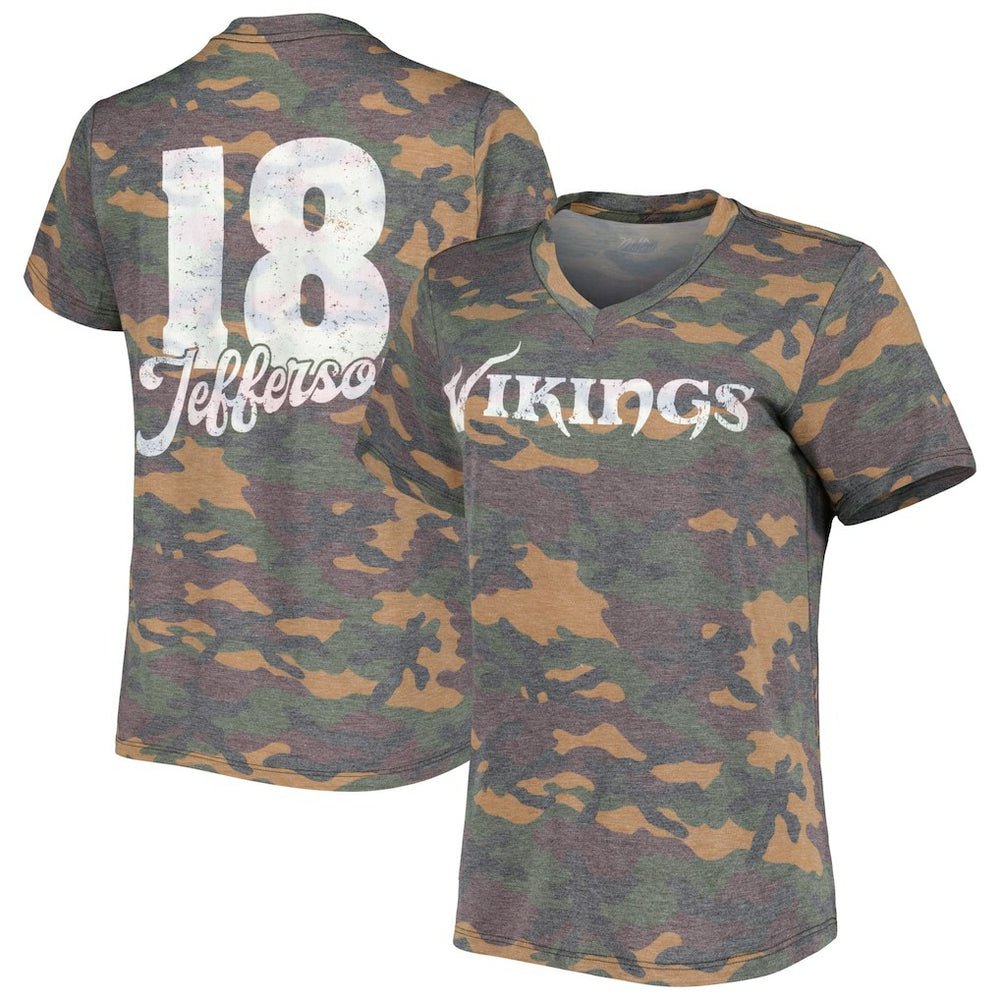 Justin Jefferson Minnesota Vikings Women's Name & Number Tri-Blend V-Neck T-Shirt Camo - NFL