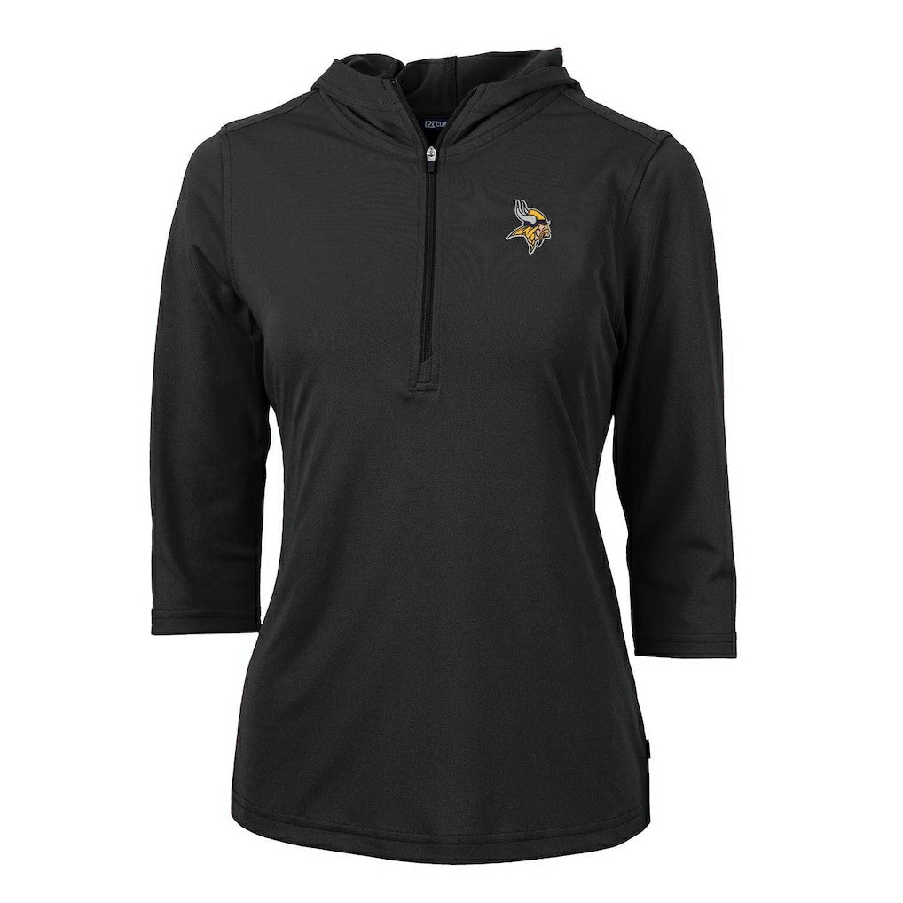 Minnesota Vikings Cutter & Buck Women's Virtue Eco Pique Half-Zip 3/4 Sleeve Pullover Hoodie Black - NFL