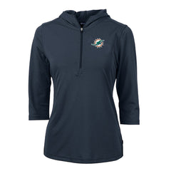 Miami Dolphins Cutter & Buck Women's Virtue Eco Pique Half-Zip 3/4 Sleeve Pullover Hoodie Navy - NFL