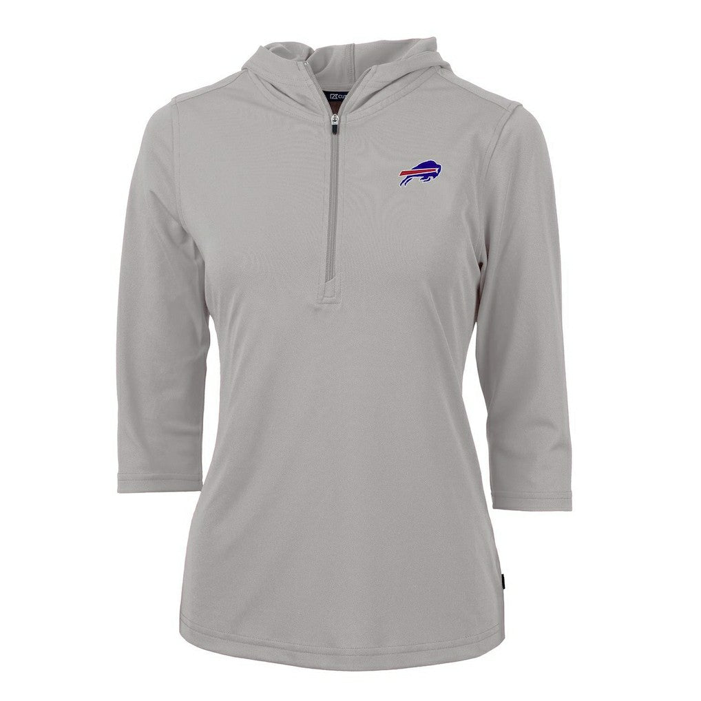 Buffalo Bills Cutter & Buck Women's Virtue Eco Pique Half-Zip 3/4 Sleeve Pullover Hoodie Gray - NFL