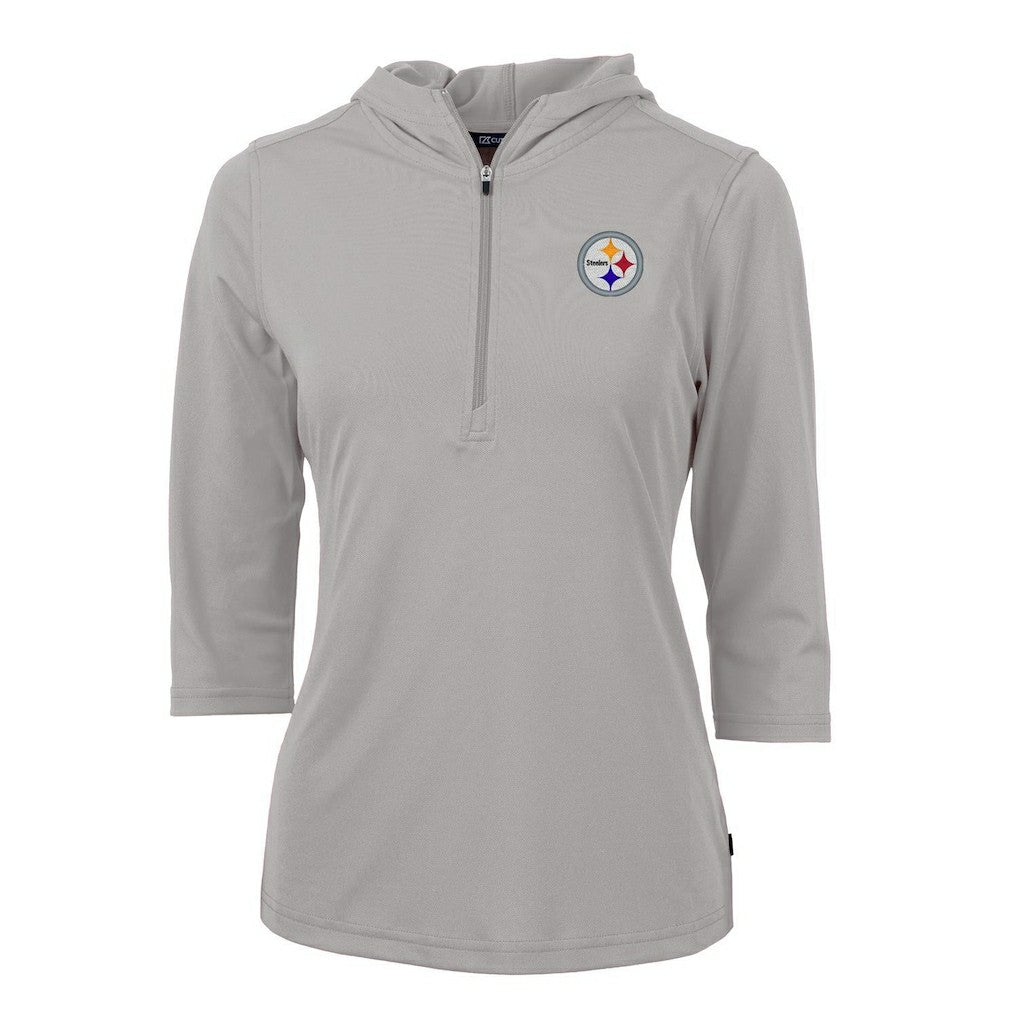 Pittsburgh Steelers Cutter & Buck Women's Virtue Eco Pique Half-Zip 3/4 Sleeve Pullover Hoodie Gray - NFL