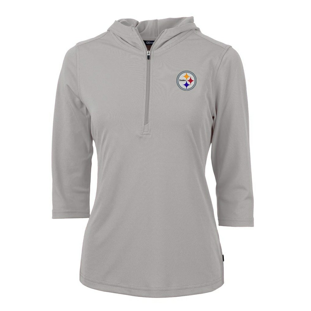 Pittsburgh Steelers Cutter & Buck Women's Virtue Eco Pique Half-Zip 3/4 Sleeve Pullover Hoodie Gray - NFL
