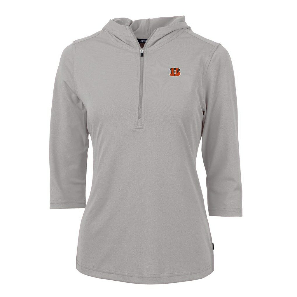 Cincinnati Bengals Cutter & Buck Women's Virtue Eco Pique Half-Zip 3/4 Sleeve Pullover Hoodie Gray - NFL