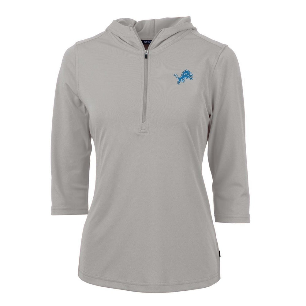 Detroit Lions Cutter & Buck Women's Virtue Eco Pique Half-Zip 3/4 Sleeve Pullover Hoodie Gray - NFL