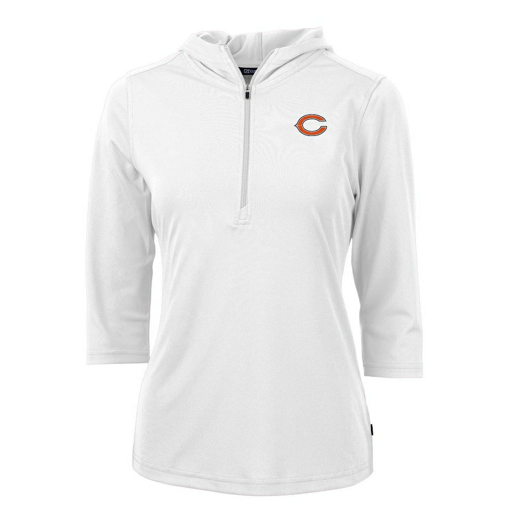 Chicago Bears Cutter & Buck Women's Virtue Eco Pique Half-Zip 3/4 Sleeve Pullover Hoodie White - NFL