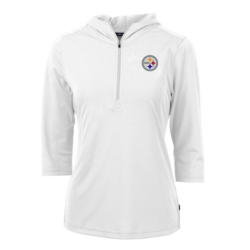 Pittsburgh Steelers Cutter & Buck Women's Virtue Eco Pique Half-Zip 3/4 Sleeve Pullover Hoodie White - NFL