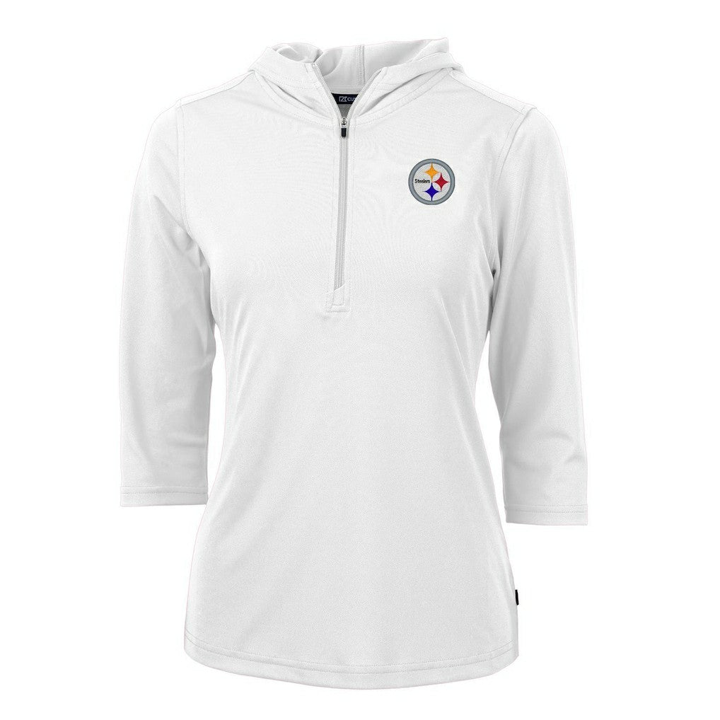 Pittsburgh Steelers Cutter & Buck Women's Virtue Eco Pique Half-Zip 3/4 Sleeve Pullover Hoodie White - NFL