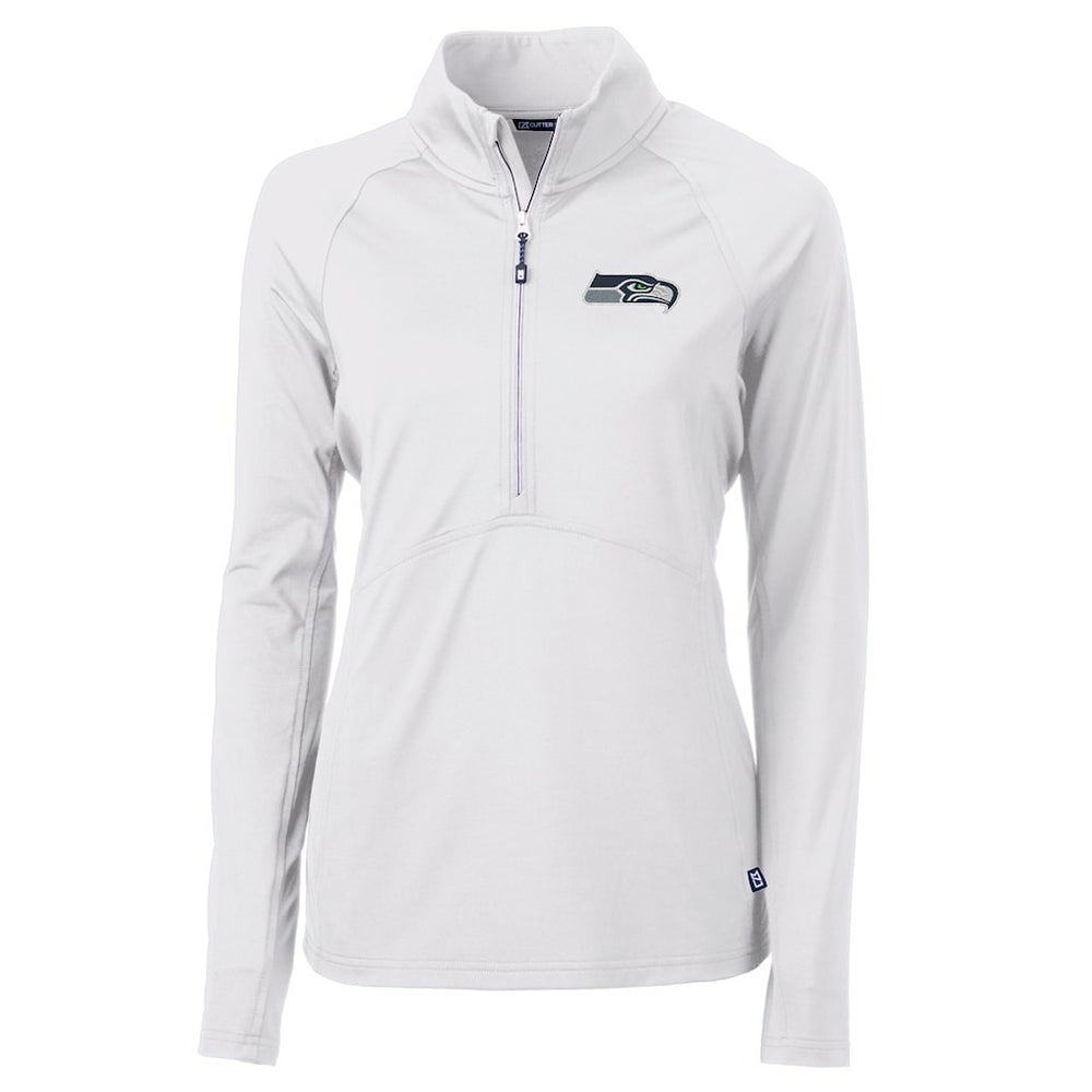 Seattle Seahawks Cutter & Buck Women's Adapt Eco Knit Half-Zip Pullover Jacket White - NFL