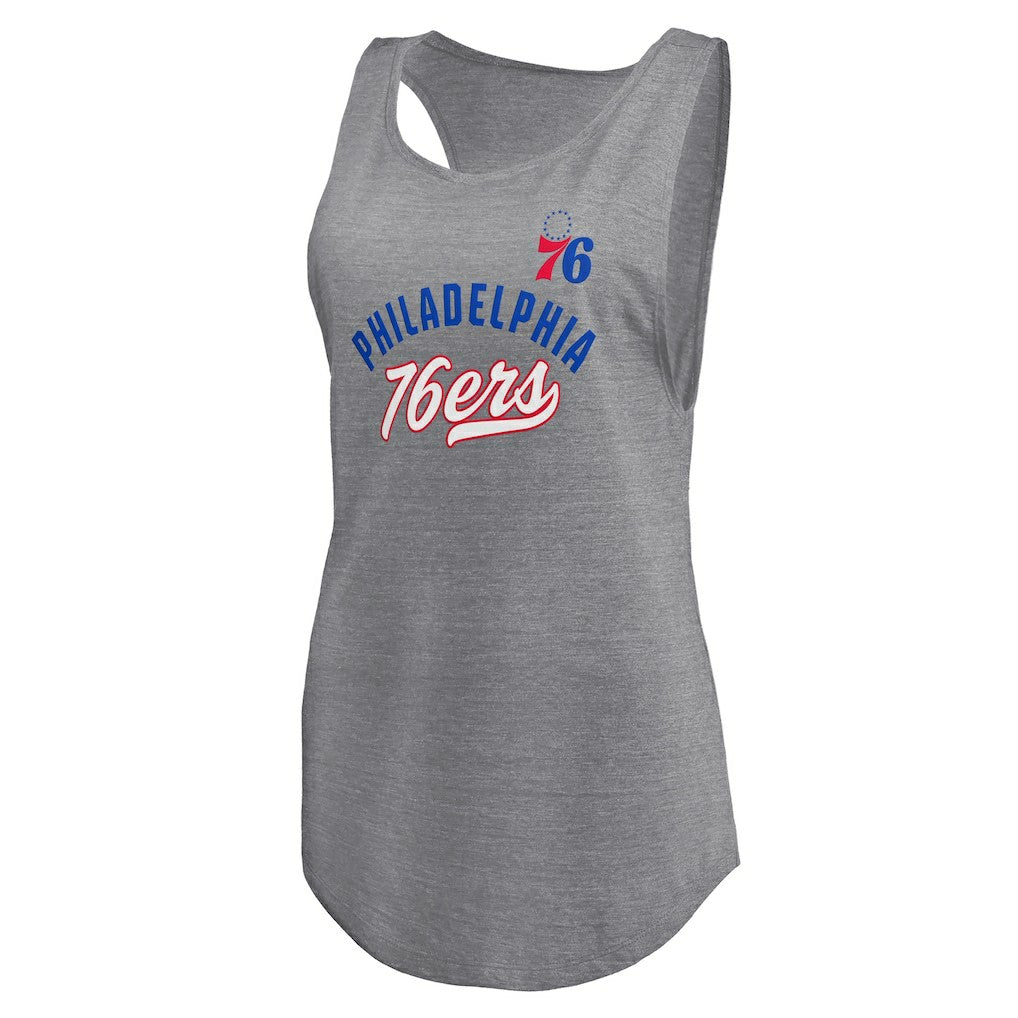 Fanatics - Philadelphia 76ers Women's Quality Time Open Scoop Neck Tri-Blend Tank Top - Heathered Gray