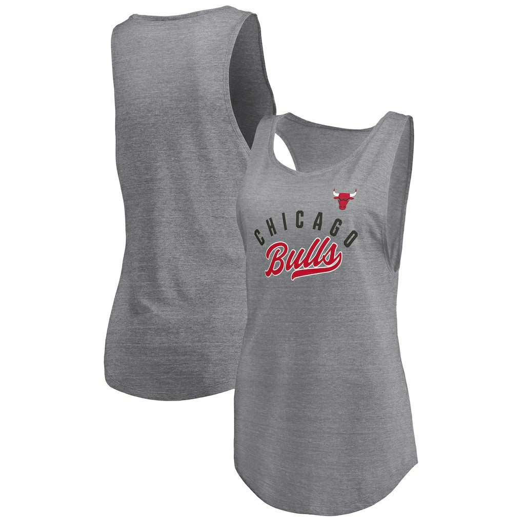 Fanatics - Chicago Bulls Women's Quality Time Open Scoop Neck Tri-Blend Tank Top - Heathered Gray