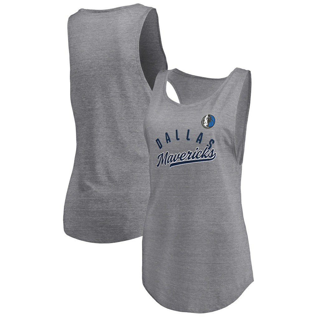 Fanatics - Dallas Mavericks Women's Quality Time Open Scoop Neck Tri-Blend Tank Top - Heathered Gray