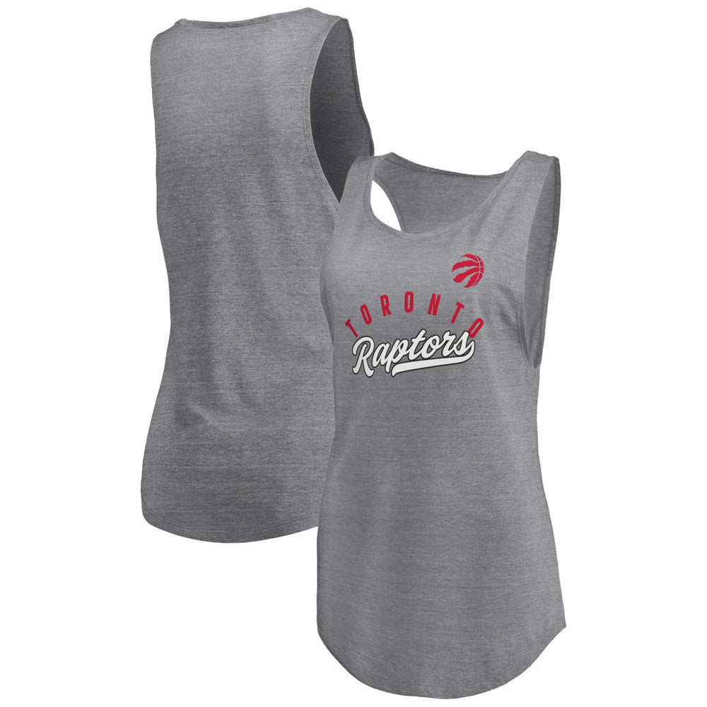 Fanatics - Toronto Raptors Women's Quality Time Open Scoop Neck Tri-Blend Tank Top - Heathered Gray