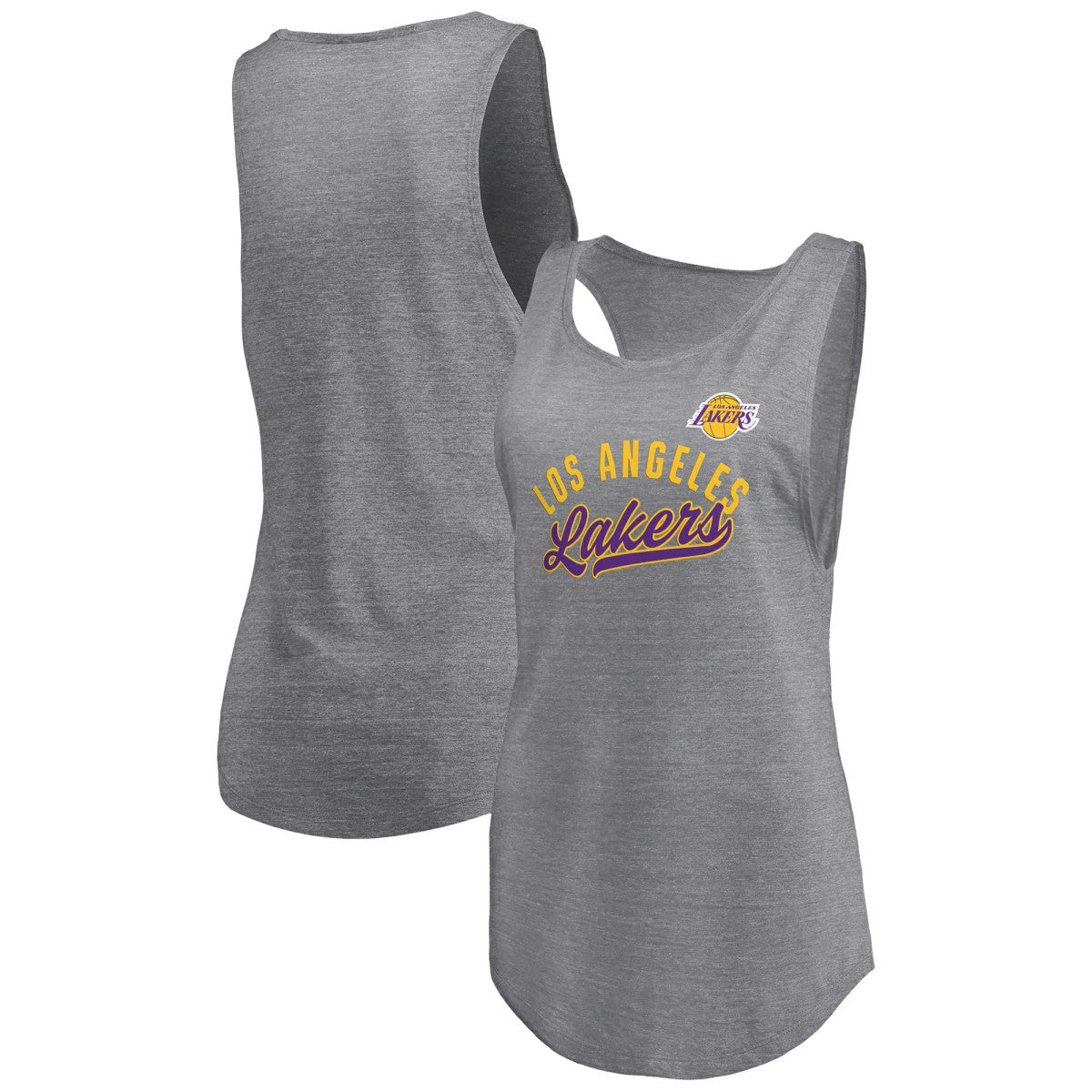 Fanatics - Los Angeles Lakers Women's Quality Time Open Scoop Neck Tri-Blend Tank Top - Heathered Gray