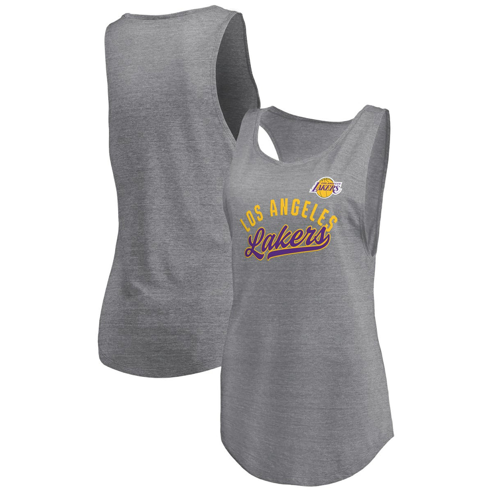 Fanatics - Los Angeles Lakers Women's Quality Time Open Scoop Neck Tri-Blend Tank Top - Heathered Gray