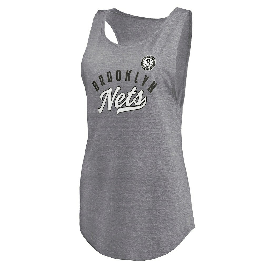 Fanatics - Brooklyn Nets Women's Quality Time Open Scoop Neck Tri-Blend Tank Top - Heathered Gray