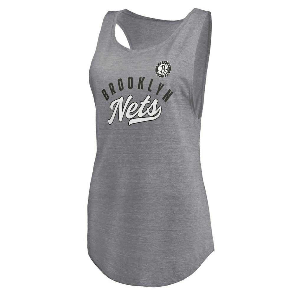 Fanatics - Brooklyn Nets Women's Quality Time Open Scoop Neck Tri-Blend Tank Top - Heathered Gray