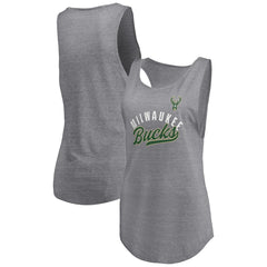 Fanatics - Milwaukee Bucks Women's Quality Time Open Scoop Neck Tri-Blend Tank Top - Heathered Gray