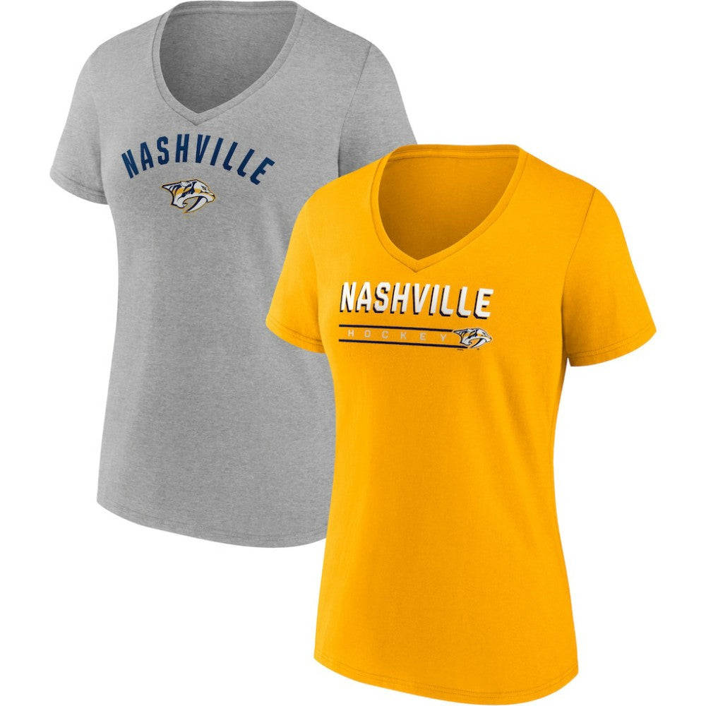 Nashville Predators - Fanatics Women's 2-Pack V-Neck T-Shirt Set Gold/Heathered Gray