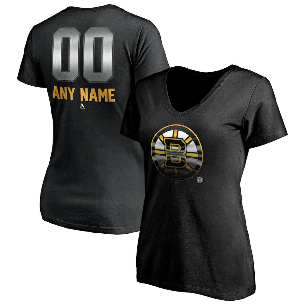 Boston Bruins Women's Personalized Midnight Mascot Logo V-Neck T-Shirt Black