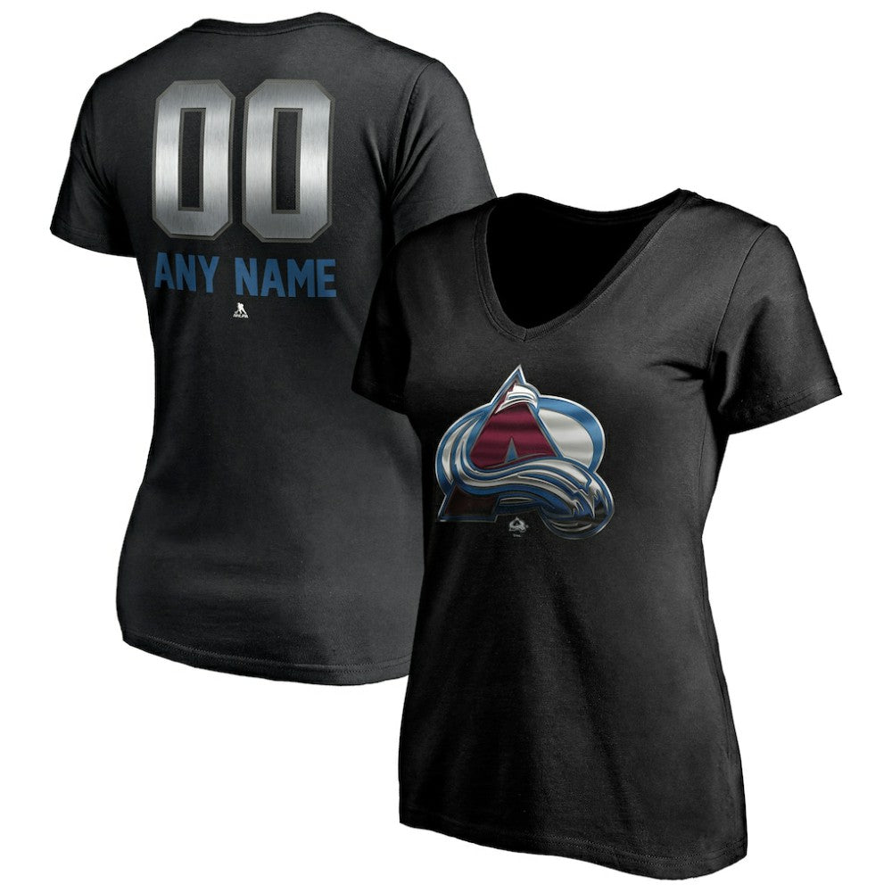 Colorado Avalanche - Women's Personalized Midnight Mascot Logo V-Neck T-Shirt Black