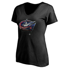 Columbus Blue Jackets - Women's Personalized Midnight Mascot Logo V-Neck T-Shirt Black