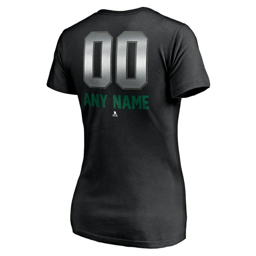 Dallas Stars - Women's Personalized Midnight Mascot Logo V-Neck T-Shirt Black