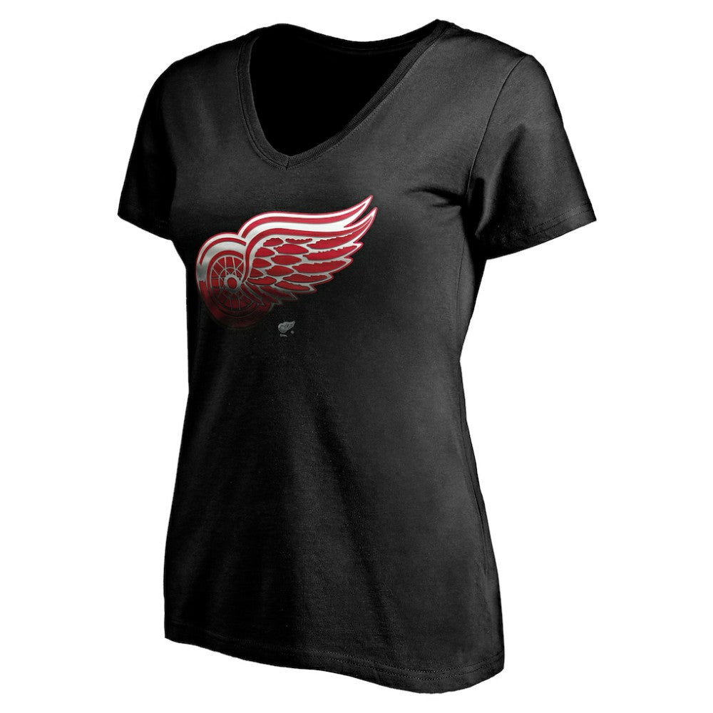 Detroit Red Wings - Women's Personalized Midnight Mascot Logo V-Neck T-Shirt Black