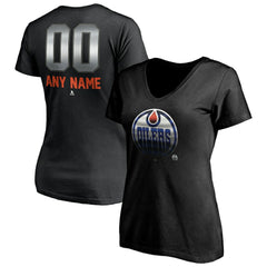 Edmonton Oilers - Women's Personalized Midnight Mascot Logo V-Neck T-Shirt Black