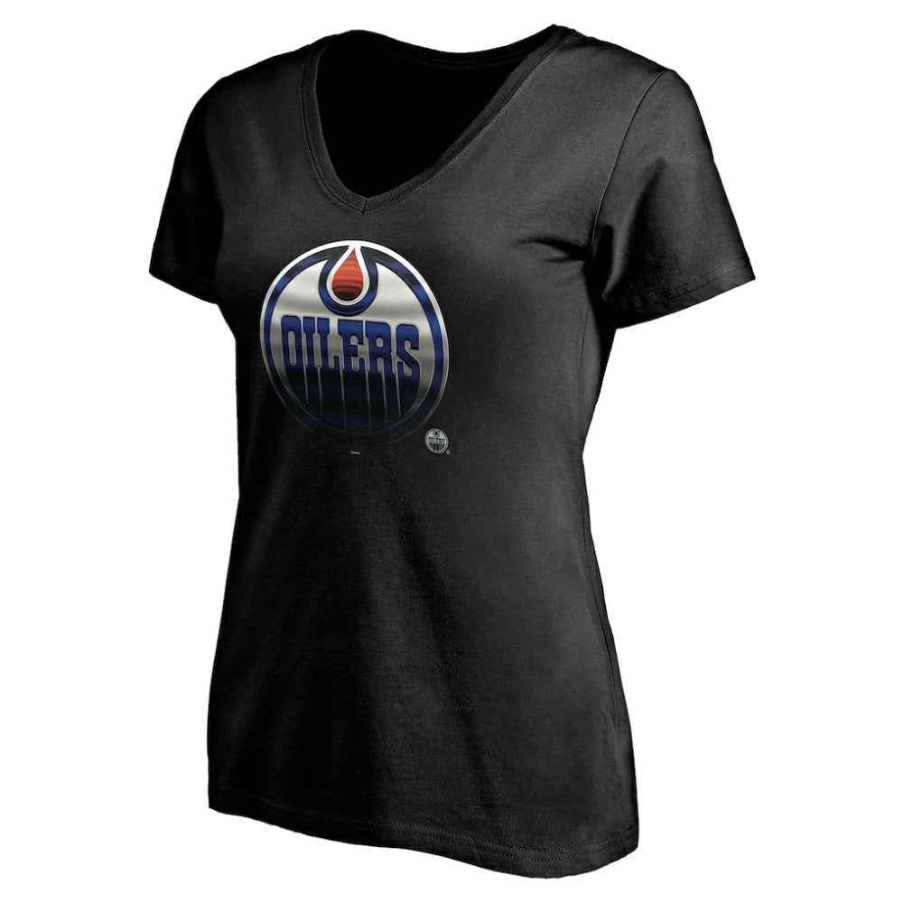 Edmonton Oilers - Women's Personalized Midnight Mascot Logo V-Neck T-Shirt Black