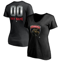 Florida Panthers - Women's Personalized Midnight Mascot Logo V-Neck T-Shirt Black