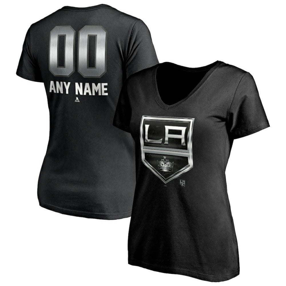 Los Angeles Kings - Women's Personalized Midnight Mascot Logo V-Neck T-Shirt Black