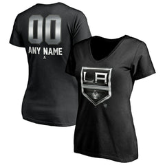 Los Angeles Kings - Women's Personalized Midnight Mascot Logo V-Neck T-Shirt Black