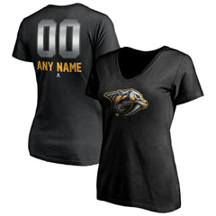 Nashville Predators - Women's Personalized Midnight Mascot Logo V-Neck T-Shirt Black