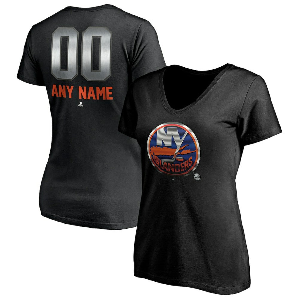 New York Islanders - Women's Personalized Midnight Mascot Logo V-Neck T-Shirt Black