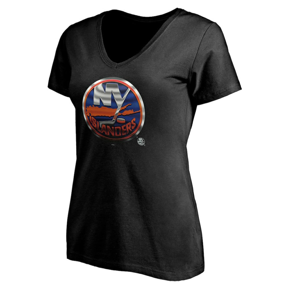 New York Islanders - Women's Personalized Midnight Mascot Logo V-Neck T-Shirt Black
