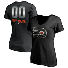Philadelphia Flyers - Women's Personalized Midnight Mascot Logo V-Neck T-Shirt Black