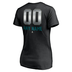 San Jose Sharks - Women's Personalized Midnight Mascot Logo V-Neck T-Shirt Black