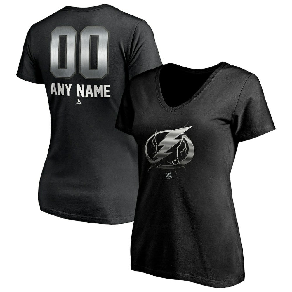 Tampa Bay Lightning - Women's Personalized Midnight Mascot Logo V-Neck T-Shirt Black
