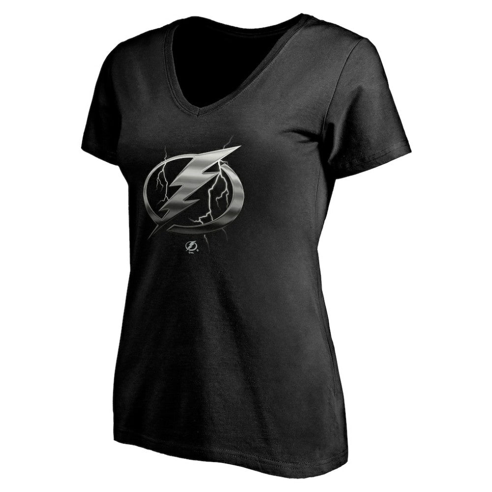 Tampa Bay Lightning - Women's Personalized Midnight Mascot Logo V-Neck T-Shirt Black