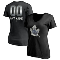 Toronto Maple Leafs - Women's Personalized Midnight Mascot Logo V-Neck T-Shirt Black