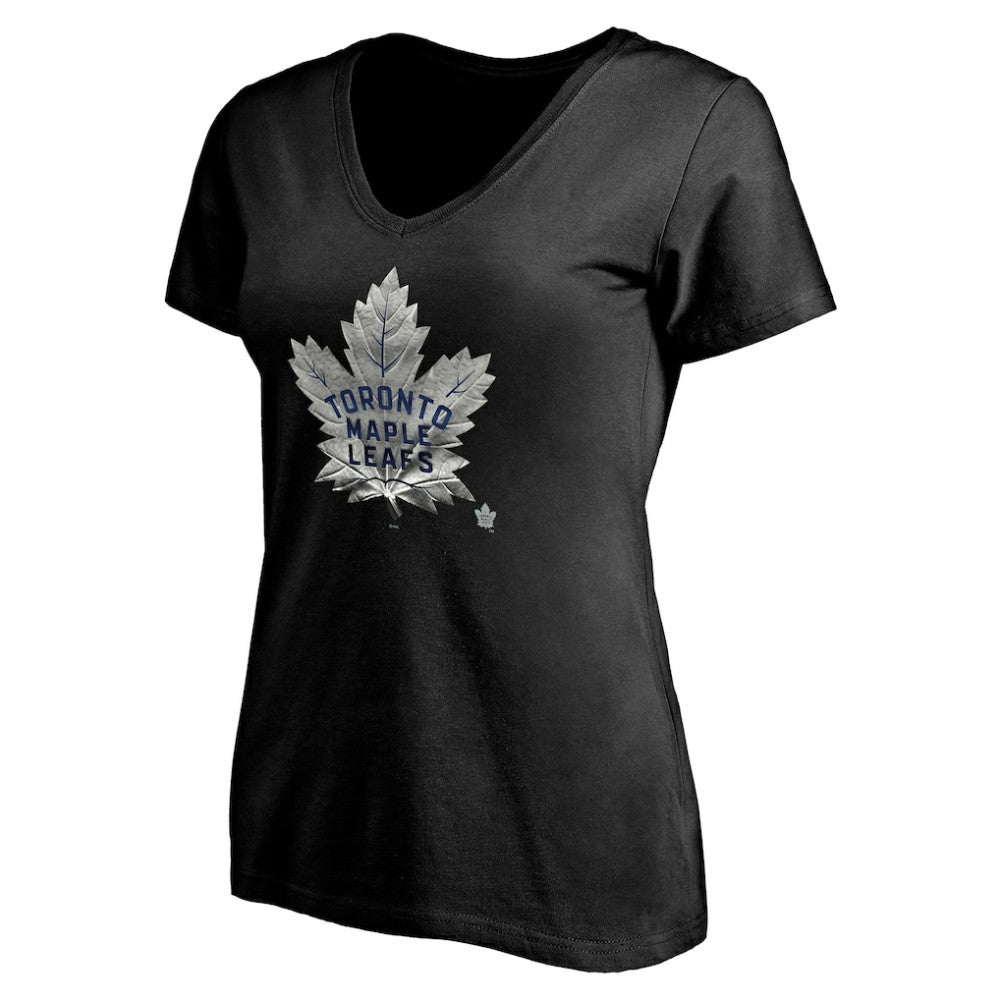 Toronto Maple Leafs - Women's Personalized Midnight Mascot Logo V-Neck T-Shirt Black