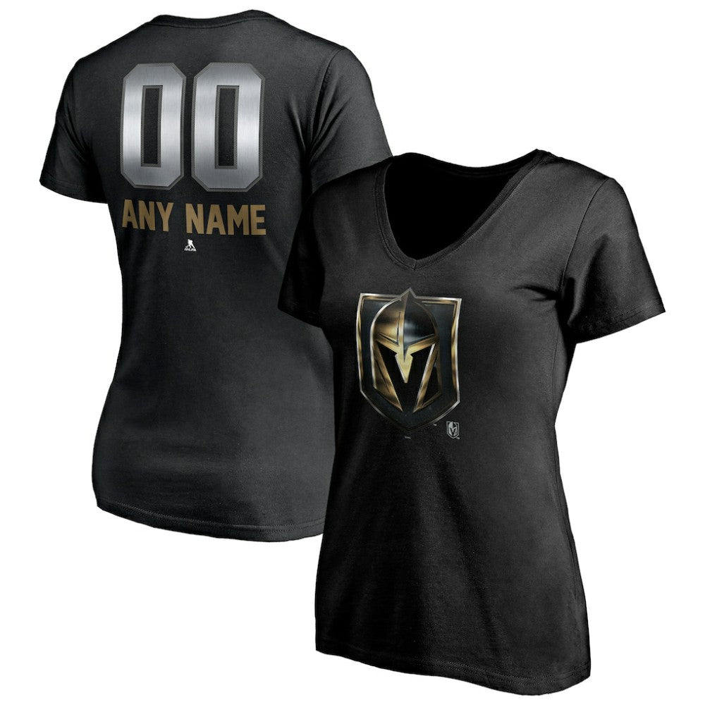 Vegas Golden Knights Women's Personalized Midnight Mascot Logo V-Neck T-Shirt Black