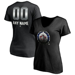 Winnipeg Jets - Women's Personalized Midnight Mascot Logo V-Neck T-Shirt Black