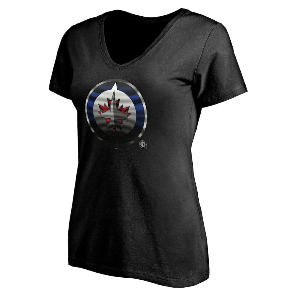 Winnipeg Jets - Women's Personalized Midnight Mascot Logo V-Neck T-Shirt Black